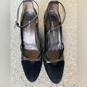 Stephane Kelian Vintage Leather Black Velvet Wedge Heels. Size 6.5